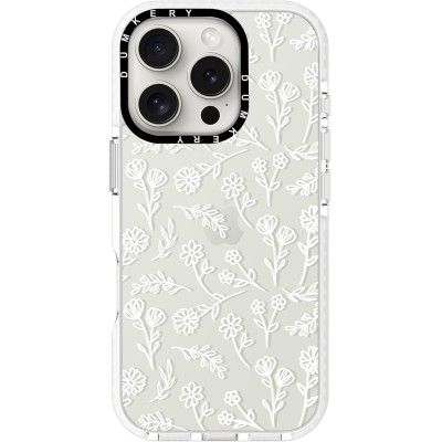Linda funda con flores blancas compatible con iPhone 16 Pro Max, funda transparente con patrón flora